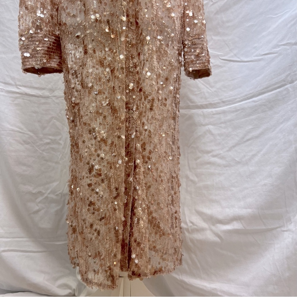 ZARA rose gold sequin collared duster with snap-up front. - Picture 4 of 15